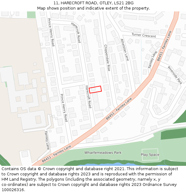 11, HARECROFT ROAD, OTLEY, LS21 2BG: Location map and indicative extent of plot