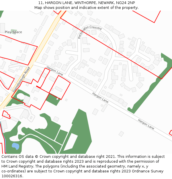 11, HARGON LANE, WINTHORPE, NEWARK, NG24 2NP: Location map and indicative extent of plot