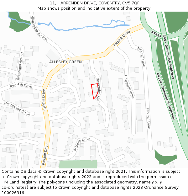 11, HARPENDEN DRIVE, COVENTRY, CV5 7QF: Location map and indicative extent of plot