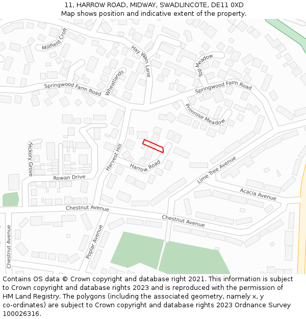 11, HARROW ROAD, MIDWAY, SWADLINCOTE, DE11 0XD: Location map and indicative extent of plot