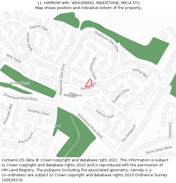 11, HARROW WAY, WEAVERING, MAIDSTONE, ME14 5TU: Location map and indicative extent of plot