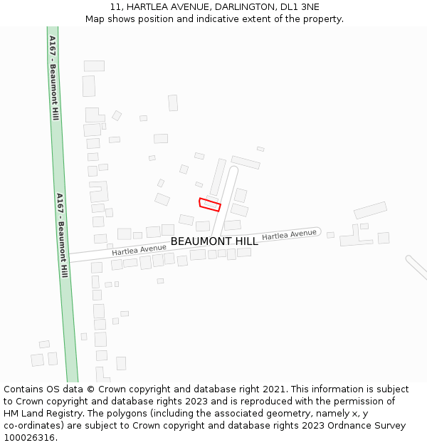 11, HARTLEA AVENUE, DARLINGTON, DL1 3NE: Location map and indicative extent of plot