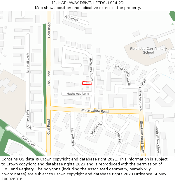 11, HATHAWAY DRIVE, LEEDS, LS14 2DJ: Location map and indicative extent of plot