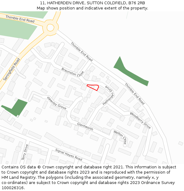 11, HATHERDEN DRIVE, SUTTON COLDFIELD, B76 2RB: Location map and indicative extent of plot