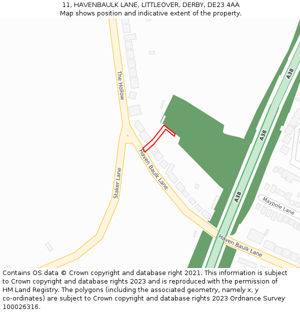 11, HAVENBAULK LANE, LITTLEOVER, DERBY, DE23 4AA: Location map and indicative extent of plot