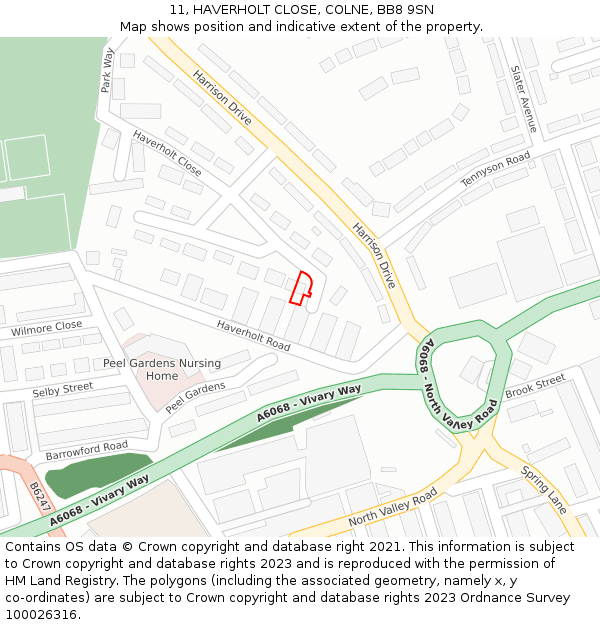 11, HAVERHOLT CLOSE, COLNE, BB8 9SN: Location map and indicative extent of plot