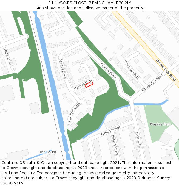 11, HAWKES CLOSE, BIRMINGHAM, B30 2LY: Location map and indicative extent of plot