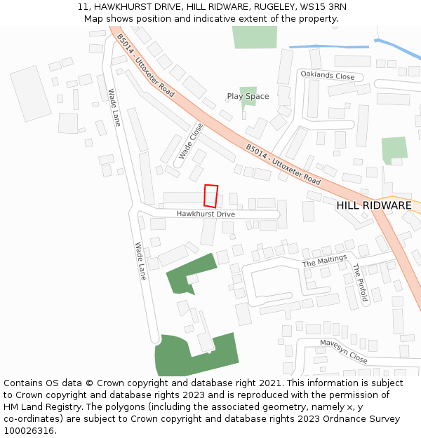 11, HAWKHURST DRIVE, HILL RIDWARE, RUGELEY, WS15 3RN: Location map and indicative extent of plot