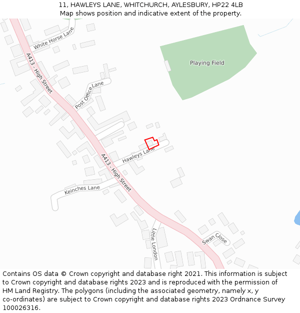 11, HAWLEYS LANE, WHITCHURCH, AYLESBURY, HP22 4LB: Location map and indicative extent of plot