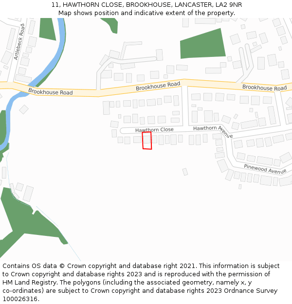 11, HAWTHORN CLOSE, BROOKHOUSE, LANCASTER, LA2 9NR: Location map and indicative extent of plot