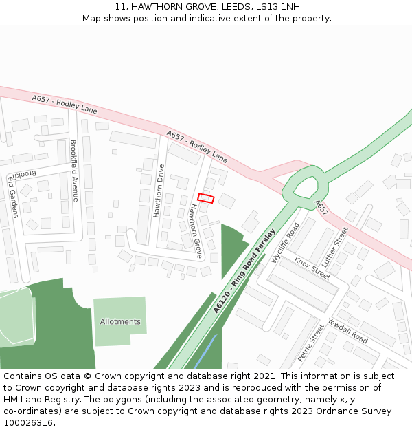 11, HAWTHORN GROVE, LEEDS, LS13 1NH: Location map and indicative extent of plot