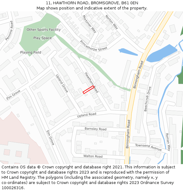 11, HAWTHORN ROAD, BROMSGROVE, B61 0EN: Location map and indicative extent of plot