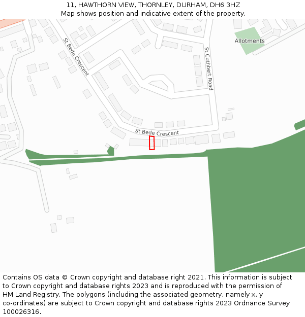 11, HAWTHORN VIEW, THORNLEY, DURHAM, DH6 3HZ: Location map and indicative extent of plot