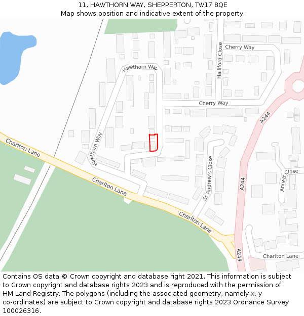 11, HAWTHORN WAY, SHEPPERTON, TW17 8QE: Location map and indicative extent of plot