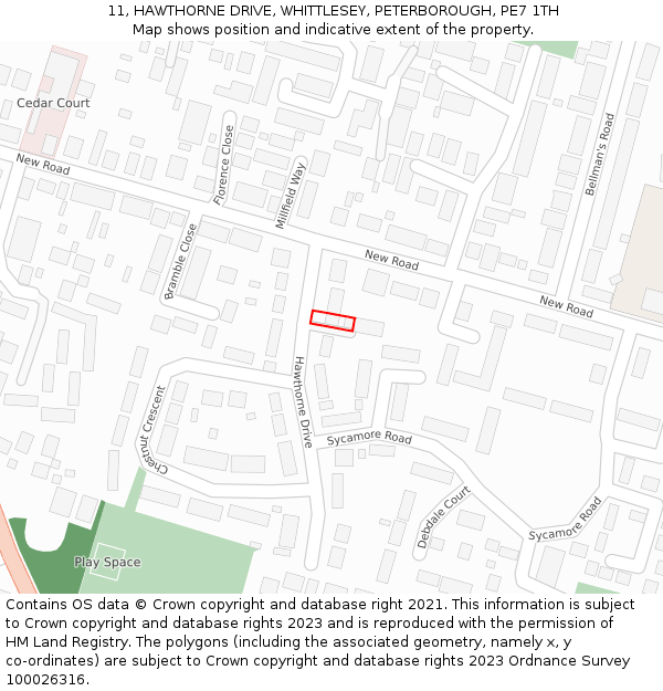 11, HAWTHORNE DRIVE, WHITTLESEY, PETERBOROUGH, PE7 1TH: Location map and indicative extent of plot