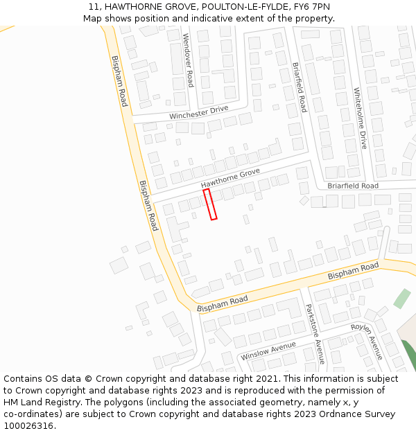 11, HAWTHORNE GROVE, POULTON-LE-FYLDE, FY6 7PN: Location map and indicative extent of plot