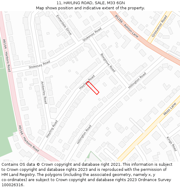 11, HAYLING ROAD, SALE, M33 6GN: Location map and indicative extent of plot