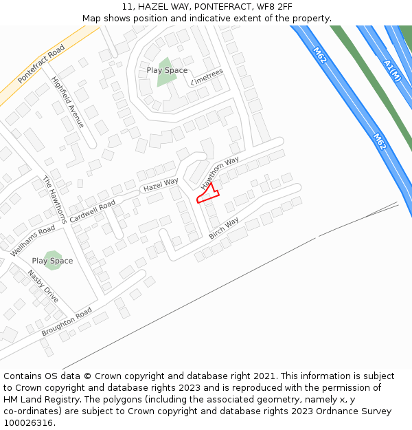 11, HAZEL WAY, PONTEFRACT, WF8 2FF: Location map and indicative extent of plot