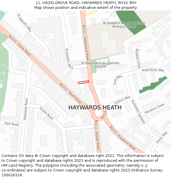 11, HAZELGROVE ROAD, HAYWARDS HEATH, RH16 3PH: Location map and indicative extent of plot