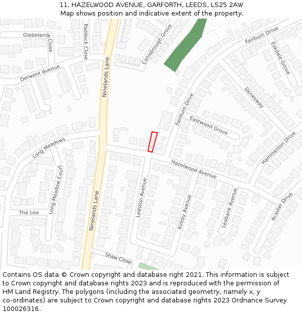 11, HAZELWOOD AVENUE, GARFORTH, LEEDS, LS25 2AW: Location map and indicative extent of plot