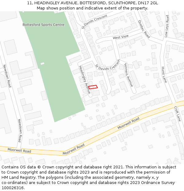 11, HEADINGLEY AVENUE, BOTTESFORD, SCUNTHORPE, DN17 2GL: Location map and indicative extent of plot