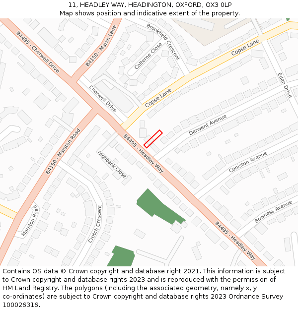 11, HEADLEY WAY, HEADINGTON, OXFORD, OX3 0LP: Location map and indicative extent of plot