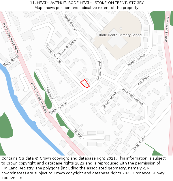 11, HEATH AVENUE, RODE HEATH, STOKE-ON-TRENT, ST7 3RY: Location map and indicative extent of plot