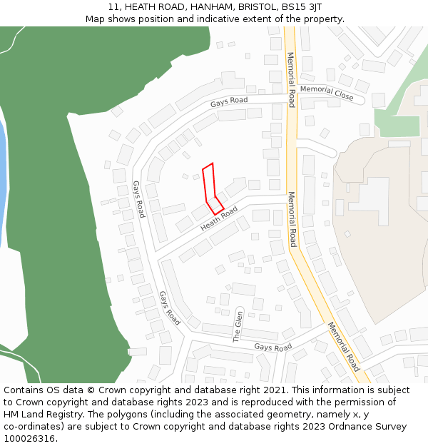 11, HEATH ROAD, HANHAM, BRISTOL, BS15 3JT: Location map and indicative extent of plot