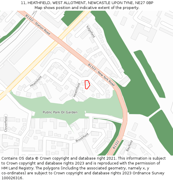 11, HEATHFIELD, WEST ALLOTMENT, NEWCASTLE UPON TYNE, NE27 0BP: Location map and indicative extent of plot