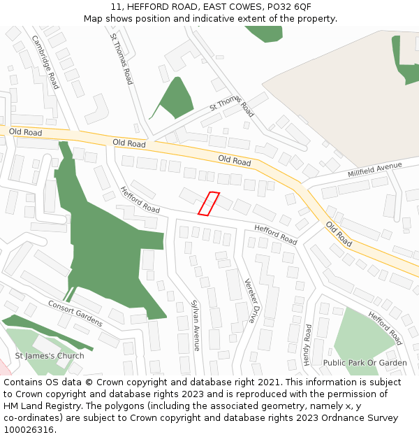 11, HEFFORD ROAD, EAST COWES, PO32 6QF: Location map and indicative extent of plot