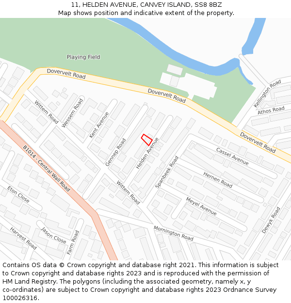 11, HELDEN AVENUE, CANVEY ISLAND, SS8 8BZ: Location map and indicative extent of plot