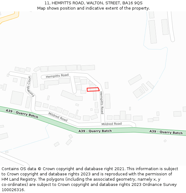 11, HEMPITTS ROAD, WALTON, STREET, BA16 9QS: Location map and indicative extent of plot