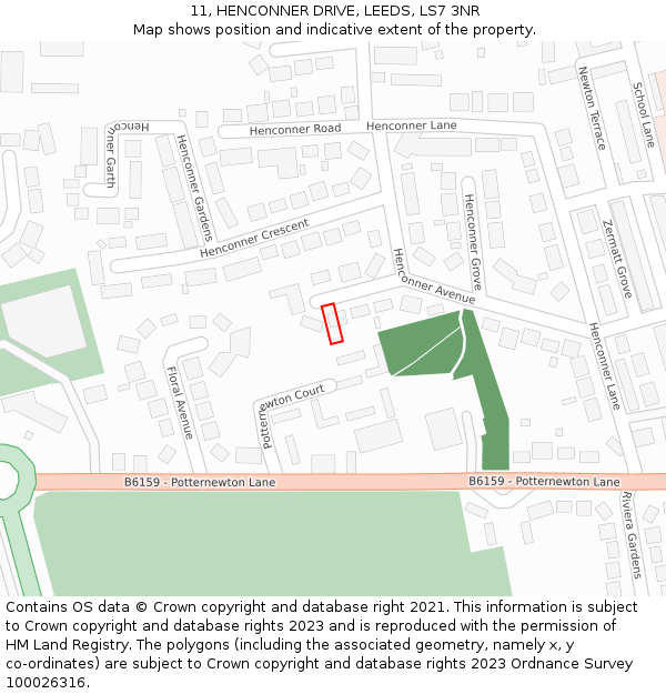 11, HENCONNER DRIVE, LEEDS, LS7 3NR: Location map and indicative extent of plot