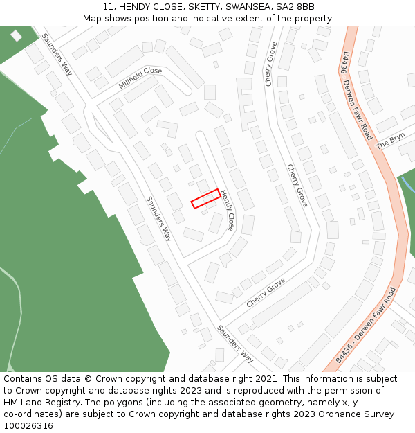 11, HENDY CLOSE, SKETTY, SWANSEA, SA2 8BB: Location map and indicative extent of plot