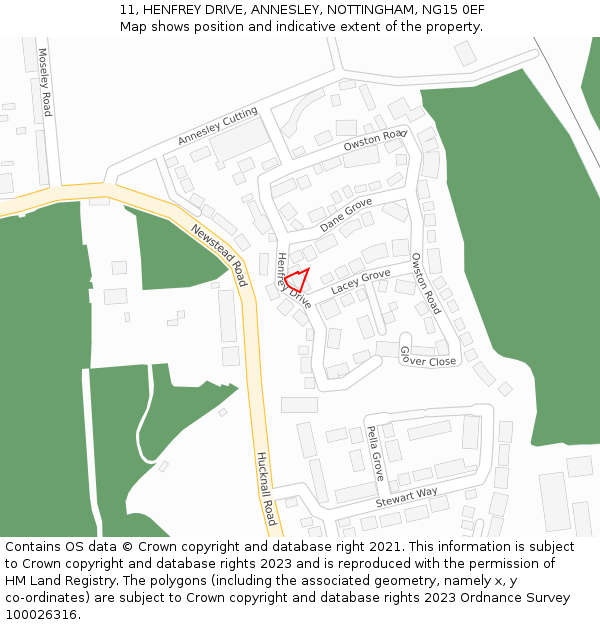 11, HENFREY DRIVE, ANNESLEY, NOTTINGHAM, NG15 0EF: Location map and indicative extent of plot