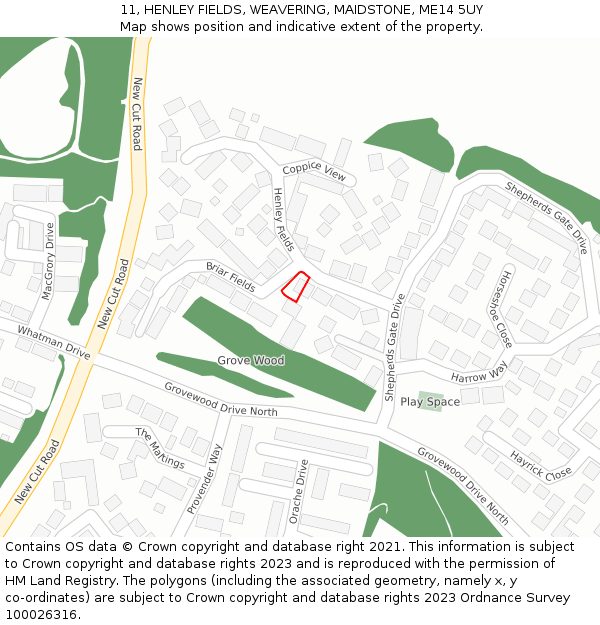 11, HENLEY FIELDS, WEAVERING, MAIDSTONE, ME14 5UY: Location map and indicative extent of plot
