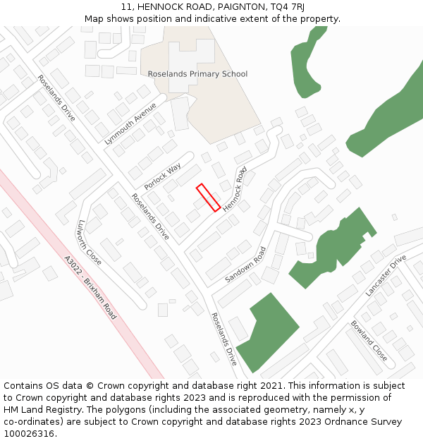 11, HENNOCK ROAD, PAIGNTON, TQ4 7RJ: Location map and indicative extent of plot