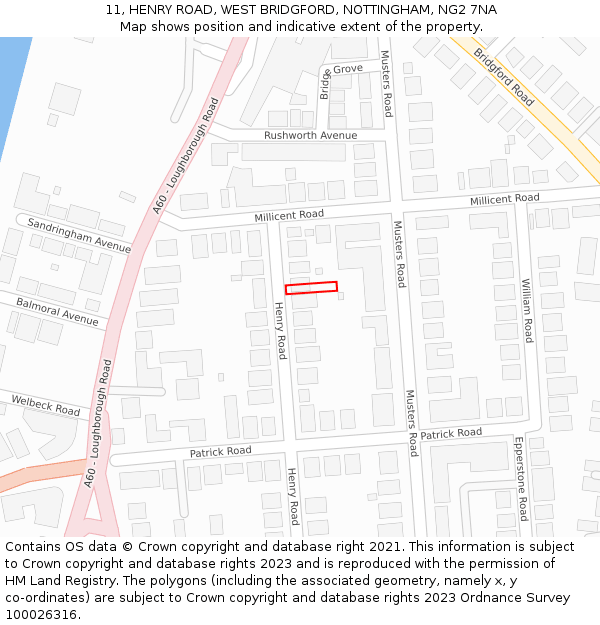 11, HENRY ROAD, WEST BRIDGFORD, NOTTINGHAM, NG2 7NA: Location map and indicative extent of plot