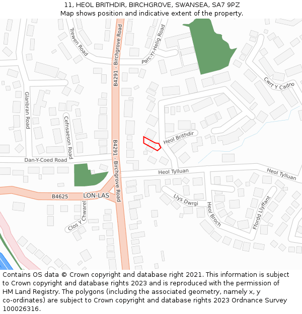 11, HEOL BRITHDIR, BIRCHGROVE, SWANSEA, SA7 9PZ: Location map and indicative extent of plot