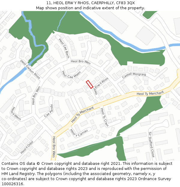11, HEOL ERW Y RHOS, CAERPHILLY, CF83 3QX: Location map and indicative extent of plot