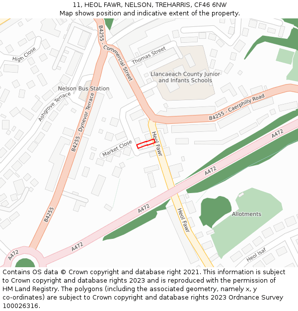 11, HEOL FAWR, NELSON, TREHARRIS, CF46 6NW: Location map and indicative extent of plot