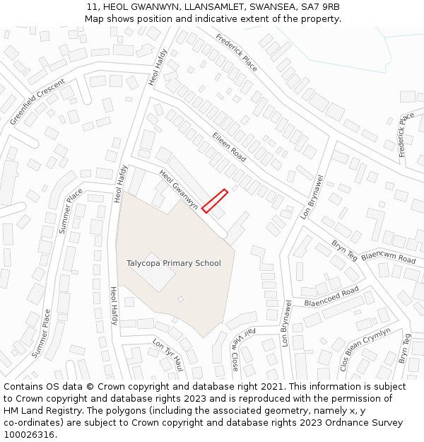 11, HEOL GWANWYN, LLANSAMLET, SWANSEA, SA7 9RB: Location map and indicative extent of plot