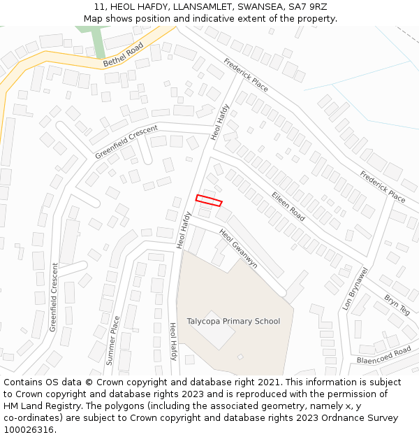 11, HEOL HAFDY, LLANSAMLET, SWANSEA, SA7 9RZ: Location map and indicative extent of plot