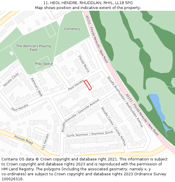 11, HEOL HENDRE, RHUDDLAN, RHYL, LL18 5PG: Location map and indicative extent of plot