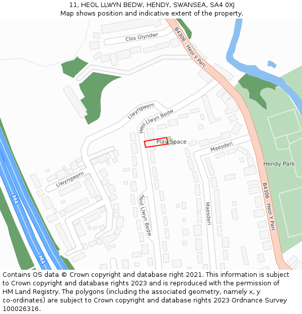 11, HEOL LLWYN BEDW, HENDY, SWANSEA, SA4 0XJ: Location map and indicative extent of plot