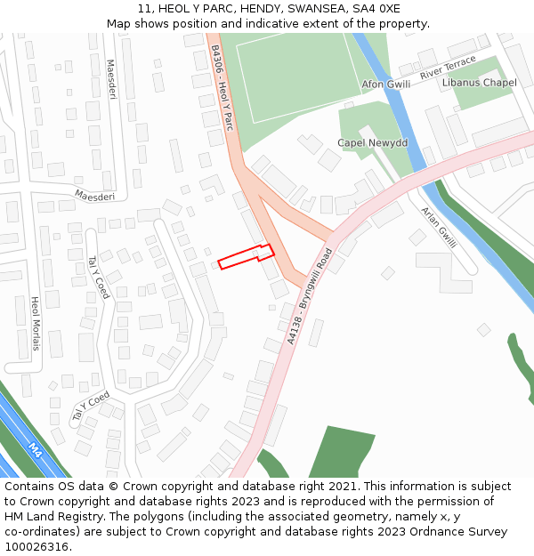 11, HEOL Y PARC, HENDY, SWANSEA, SA4 0XE: Location map and indicative extent of plot