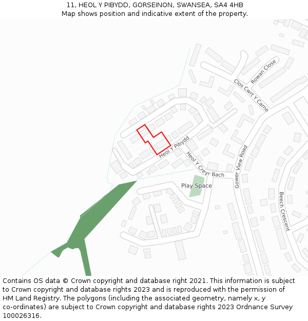 11, HEOL Y PIBYDD, GORSEINON, SWANSEA, SA4 4HB: Location map and indicative extent of plot