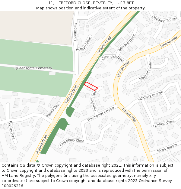 11, HEREFORD CLOSE, BEVERLEY, HU17 8PT: Location map and indicative extent of plot