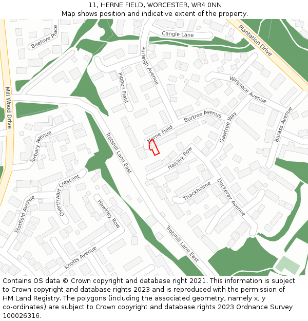 11, HERNE FIELD, WORCESTER, WR4 0NN: Location map and indicative extent of plot