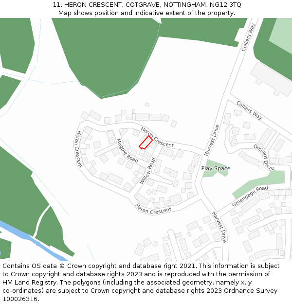 11, HERON CRESCENT, COTGRAVE, NOTTINGHAM, NG12 3TQ: Location map and indicative extent of plot